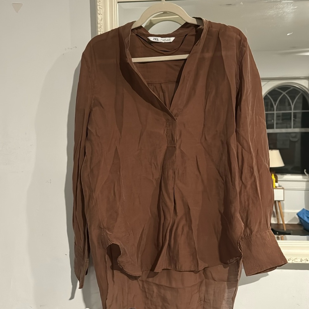 Zara brown linen blouse